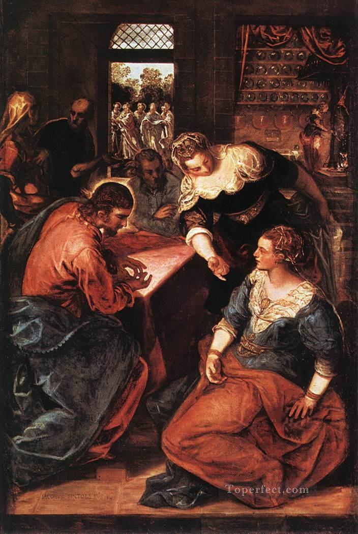 Christus im Haus von Martha und Maria Italienischen Tintoretto Ölgemälde
